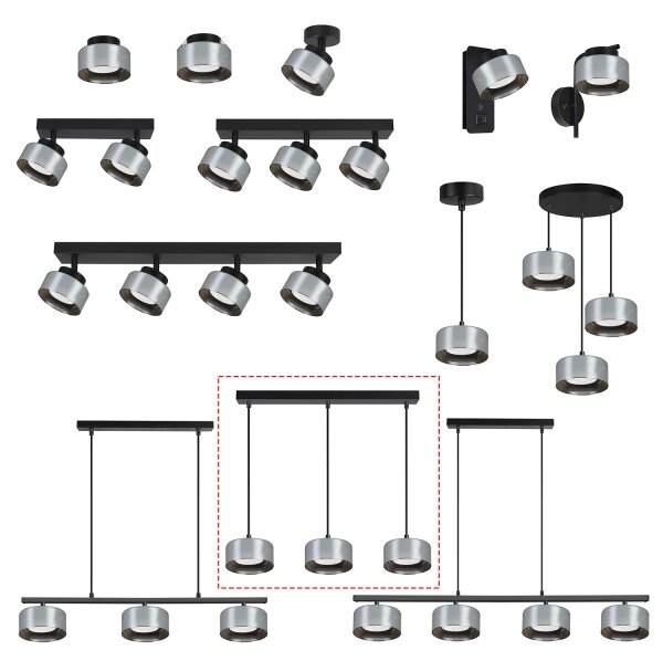 Brilagi - LED Závesný luster na lanku AURA LUX 3xGX53/30W/230V čierna/dymová