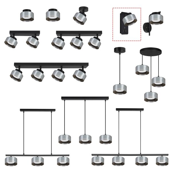 Brilagi - LED Nástenné svietidlo s USB portom AURA LUX 1xGX53/30W/230V čierna/dymová