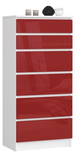 Vysoká komoda K60 6SZ 2, 60,4x129,3x40, biela/červená lesk