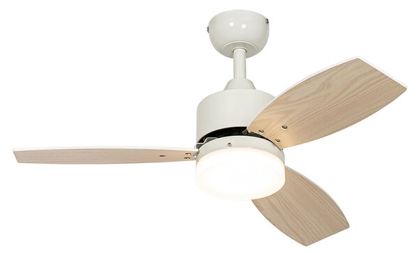 Vonkajší stropný ventilátor biely s potlačou dreva 91,3 cm vrátane LED stmievateľný s diaľkovým ovládaním IP44 - Toledo