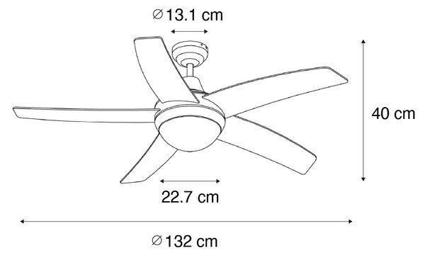 Inteligentný stropný ventilátor biely s drevenou potlačou 132 cm vrátane LED stmievateľného s diaľkovým ovládaním - Cool