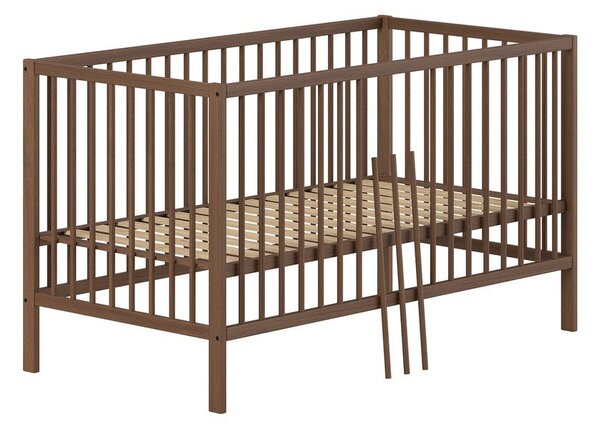 Hnedá postieľka z bukového dreva s odnímateľným bokom/s nastaviteľnou výškou 70x140 cm Dino – Vipack