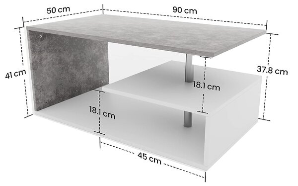 Konferenčný stolík, 90 x 50 x 41 cm, bielo/sivý (vzor)