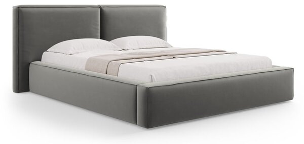 Sivá zamatová čalúnená dvojlôžková posteľ s úložným priestorom s roštom 180x200 cm Arendal – Cosmopolitan Design