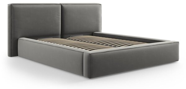 Sivá zamatová čalúnená dvojlôžková posteľ s úložným priestorom s roštom 180x200 cm Arendal – Cosmopolitan Design