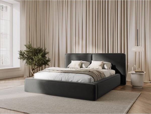 Sivá zamatová čalúnená dvojlôžková posteľ s úložným priestorom s roštom 180x200 cm Arendal – Cosmopolitan Design