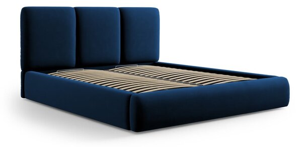 Tmavomodrá zamatová čalúnená dvojlôžková posteľ s úložným priestorom s roštom 200x200 cm Brody – Mazzini Beds