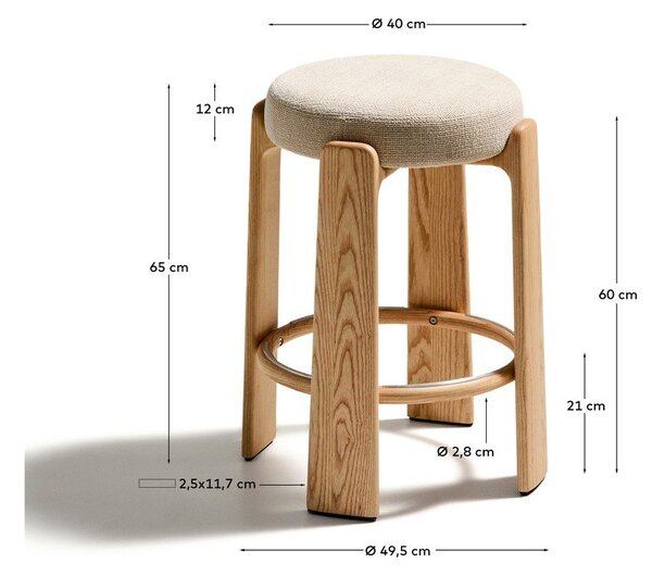 Béžová/v svetlo prírodnej farbe barová stolička z jaseňového dreva (výška sedadla 65 cm) Granite – Kave Home