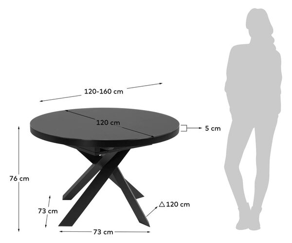 Čierny okrúhly rozkladací jedálenský stôl so sklenenou doskou ø 160 cm Vashti – Kave Home