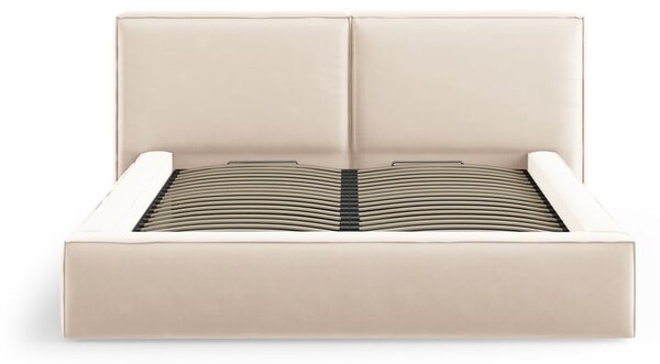 Krémová zamatová čalúnená dvojlôžková posteľ s úložným priestorom s roštom 180x200 cm Arendal – Cosmopolitan Design