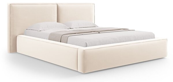 Krémová zamatová čalúnená dvojlôžková posteľ s úložným priestorom s roštom 180x200 cm Arendal – Cosmopolitan Design
