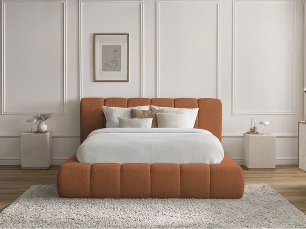 Oranžová čalúnená dvojlôžková posteľ s úložným priestorom s roštom 160x200 cm Denali – Bobochic Paris