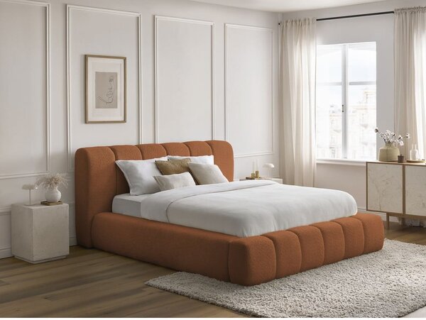 Oranžová čalúnená dvojlôžková posteľ s úložným priestorom s roštom 160x200 cm Denali – Bobochic Paris