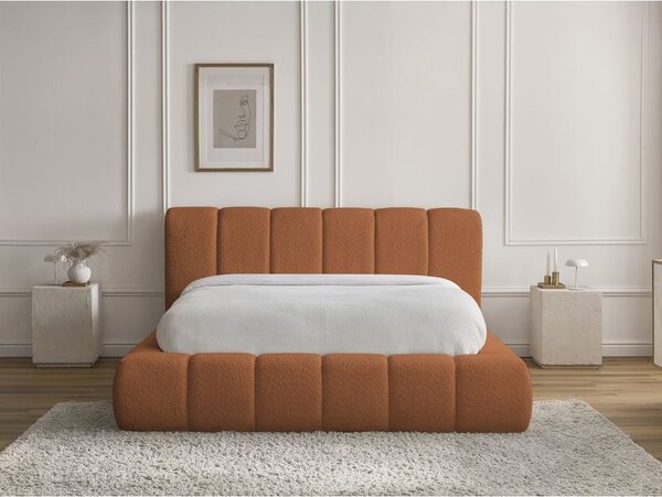Oranžová čalúnená dvojlôžková posteľ s úložným priestorom s roštom 160x200 cm Denali – Bobochic Paris
