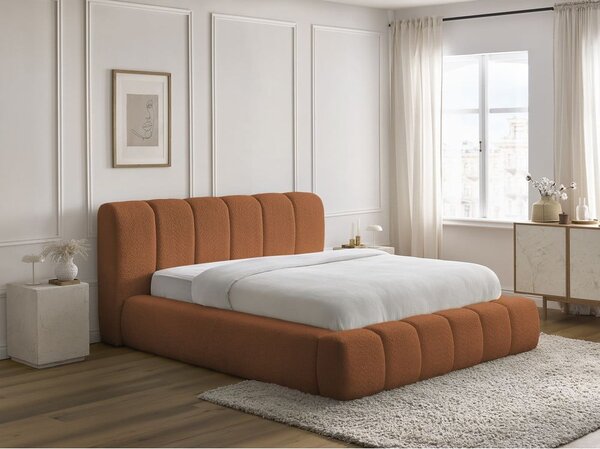 Oranžová čalúnená dvojlôžková posteľ s úložným priestorom s roštom 160x200 cm Denali – Bobochic Paris