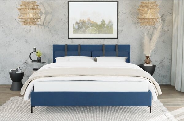 Tmavomodrá čalúnená dvojlôžková posteľ s roštom 140x200 cm Tulsa – Ropez