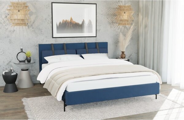 Tmavomodrá čalúnená dvojlôžková posteľ s roštom 140x200 cm Tulsa – Ropez