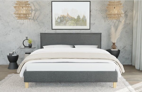 Tmavosivá čalúnená dvojlôžková posteľ s roštom 140x200 cm Tina – Ropez