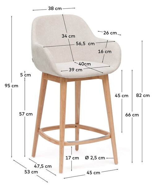 Béžová čalúnená barová stolička s podrúčkami (výška sedadla 66 cm) Konna – Kave Home