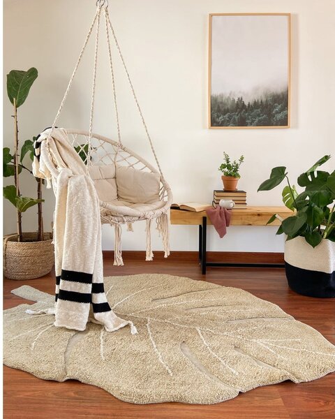 Kaki prateľný ručne tkaný bavlnený detský koberec 120x180 cm Monstera Olive – Lorena Canals