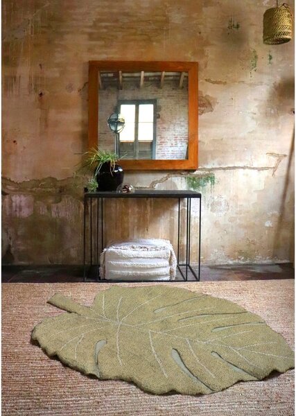 Kaki prateľný ručne tkaný bavlnený detský koberec 120x180 cm Monstera Olive – Lorena Canals