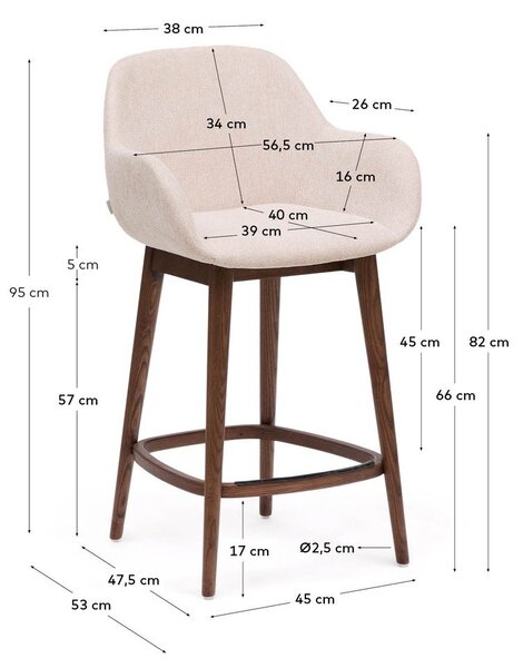 Béžová čalúnená barová stolička s podrúčkami (výška sedadla 66 cm) Konna – Kave Home