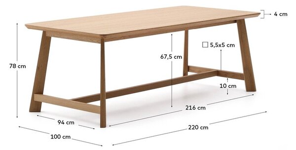 Jedálenský stôl s doskou v dubovom dekore 100x220 cm Idun – Kave Home