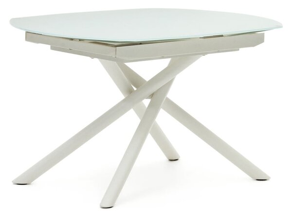 Biely rozkladací jedálenský stôl so sklenenou doskou 100x130 cm Yodalia – Kave Home