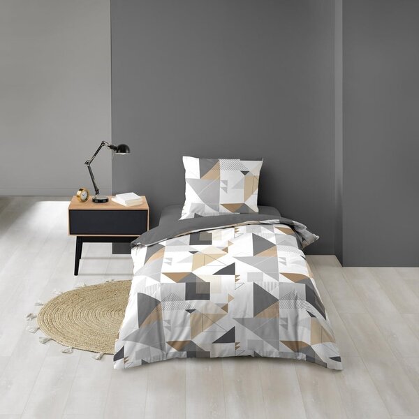 Bielo-sivé obliečky na jednolôžko z mikrovlákna 140x200 cm Trigone – douceur d'intérieur