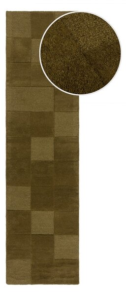 Kaki ručne tkaný vlnený behúň 60x230 cm Checkerboard – Flair Rugs