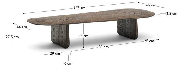 Tmavohnedý konferenčný stolík z dubového dreva 64x146 cm Pirita – Kave Home