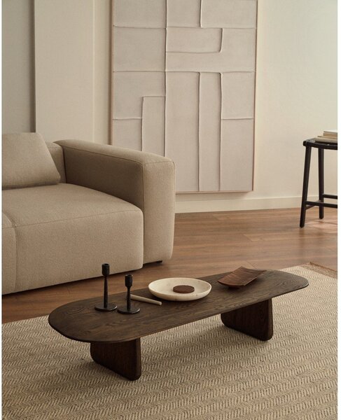 Tmavohnedý konferenčný stolík z dubového dreva 64x146 cm Pirita – Kave Home