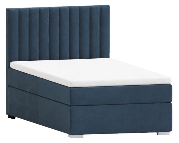 Tmavomodrá čalúnená jednolôžková posteľ s úložným priestorom s roštom 90x200 cm Bunny – Ropez