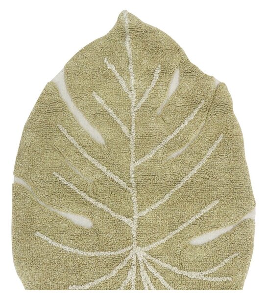 Kaki prateľný ručne tkaný bavlnený detský koberec 75x100 cm Mini Monstera Olive – Lorena Canals