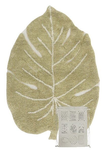 Kaki prateľný ručne tkaný bavlnený detský koberec 75x100 cm Mini Monstera Olive – Lorena Canals