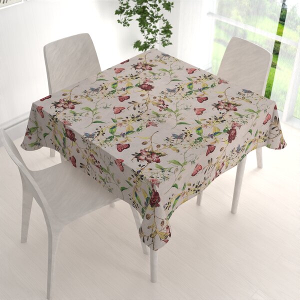 Biante Dekoračný štvorcový obrus PML-083 Kvety a motýle na béžovom 40x40 cm