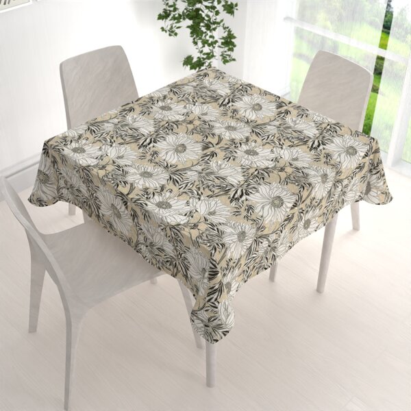 Biante Dekoračný štvorcový obrus PML-089 Biele kvety na béžovom 40x40 cm