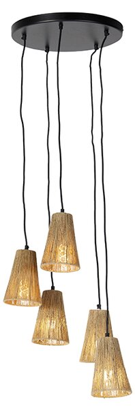 Landelijke hanglamp zwart met touw 5-lichts - Marrit
