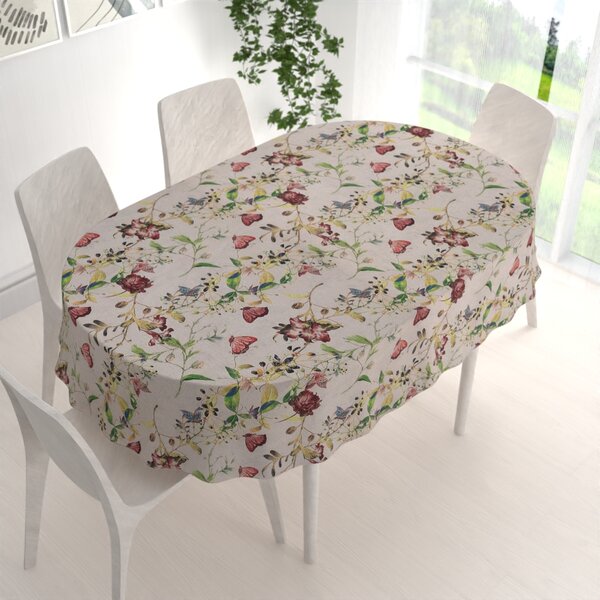 Biante Dekoračný oválny obrus PML-083 Kvety a motýle na béžovom 50x100 cm