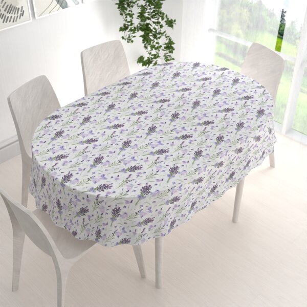 Biante Dekoračný oválny obrus PML-085 Vetvičky levandúľ na bielom 50x100 cm