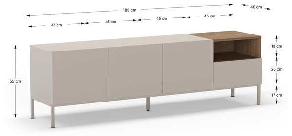 Krémový TV stolík 180x55 cm Cailin – Marckeric