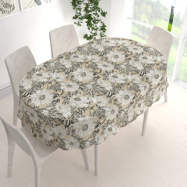Biante Dekoračný oválny obrus PML-089 Biele kvety na béžovom 50x100 cm