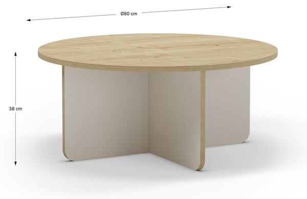 Krémovobiely/v prírodnej farbe okrúhly konferenčný stolík s doskou v dubovom dekore ø 80 cm Hillary – Marckeric