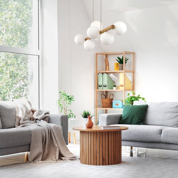 Závesný luster Estera Wood s dekorom dreva pre žiarovky 7x G9 – LED lustre a svietidlá > Lustre