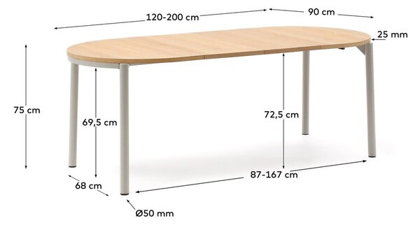 Rozkladací jedálenský stôl s doskou v dubovom dekore v prírodnej farbe 90x120 cm Montuiri – Kave Home