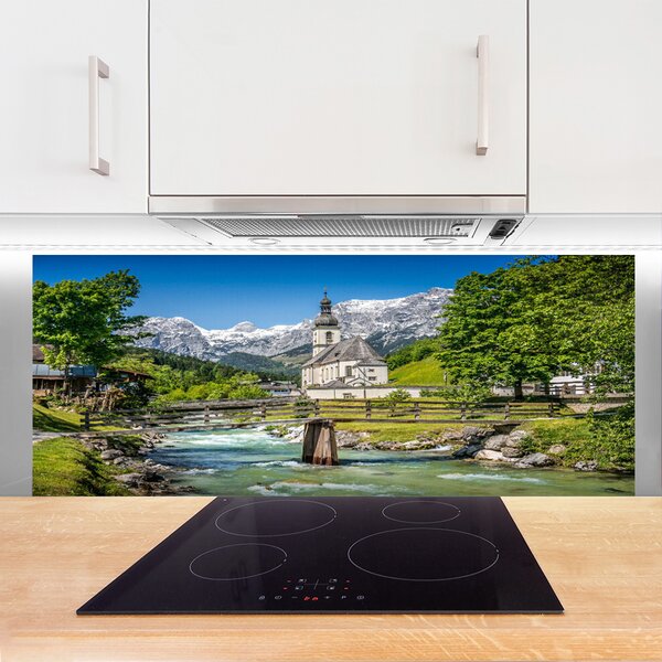 Nástenný panel  Kostol most jazero príroda 125x50 cm