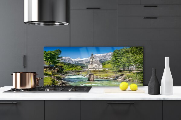 Nástenný panel  Kostol most jazero príroda 125x50 cm