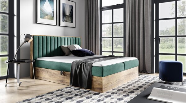 Boxspringová posteľ CHANTELLE 4 - 180x200, zelená + topper ZDARMA