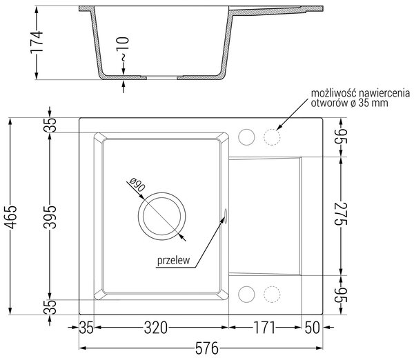 Mexen Enzo, granitový drez 576x465x174 mm, 1-komorový, čierna batéria Telma, béžová, 6506-69-670200-70