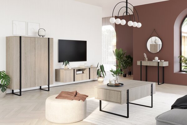 Konferenčný stolík Verica so zásuvkami 120 cm - dub piškótový / čierne nožičky